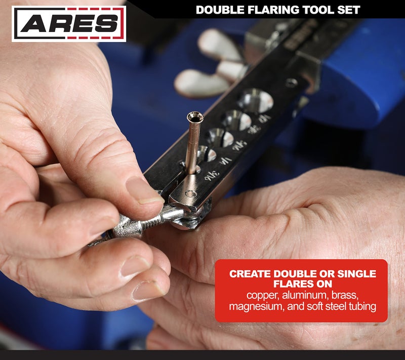 ARES 18019 - Double Flaring Tool Set with Extra Adapters- Use on Copper  Aluminum  Soft Steel Brake Line and Brass Tubing - Includes Mini Tubing Cutter and Storage Case - Image 3